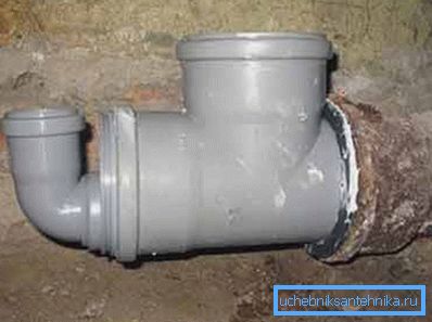 Priključak od lijevanog željeza i plastičnih cijevi Priključak od lijevanog željeza i plastičnih cijevi