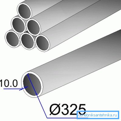 Težina cijevi 325x10 i drugi određuje se debljinom stijenke Težina cijevi 325x10 i drugi određuje se debljinom stijenke